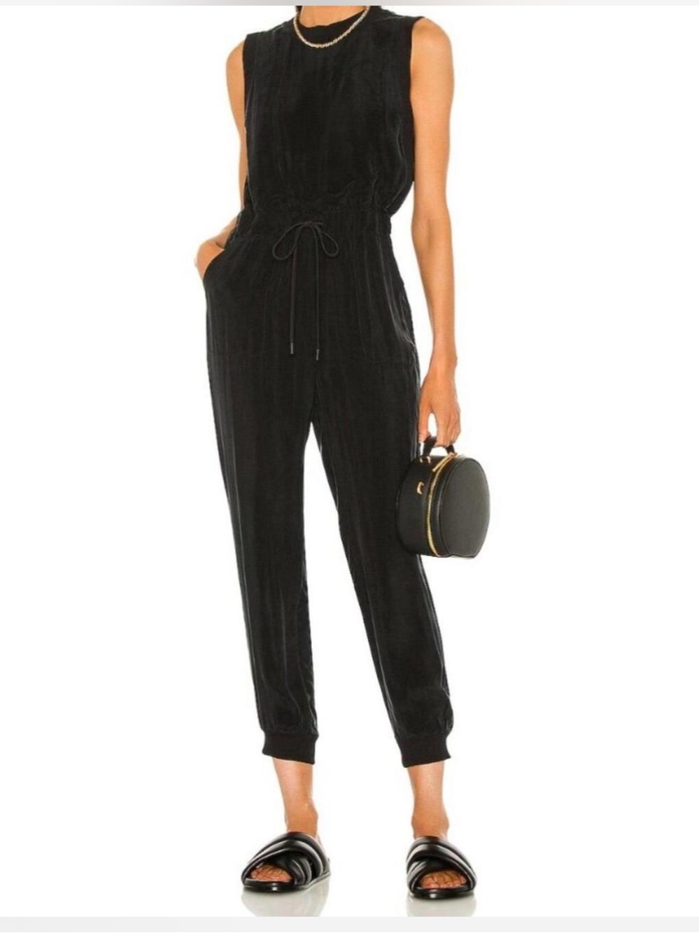 Alice + Olivia Zila Black Sleeveless Drawstring-Waist Jumpsuit Size Small